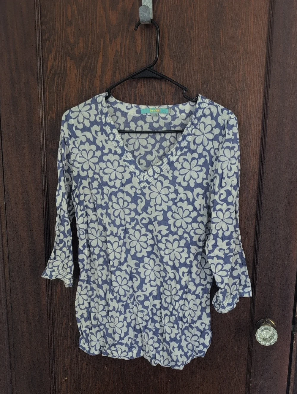 Boden Blue and White Floral V-Neck Tunic
